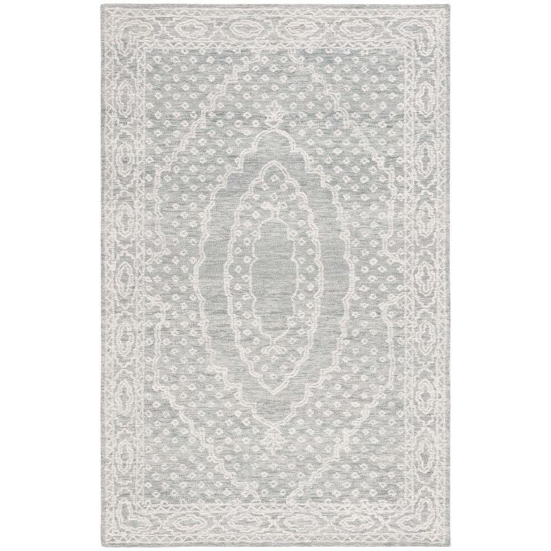 Ivory and Grey Hand Tufted Wool Area Rug, 5' x 8'