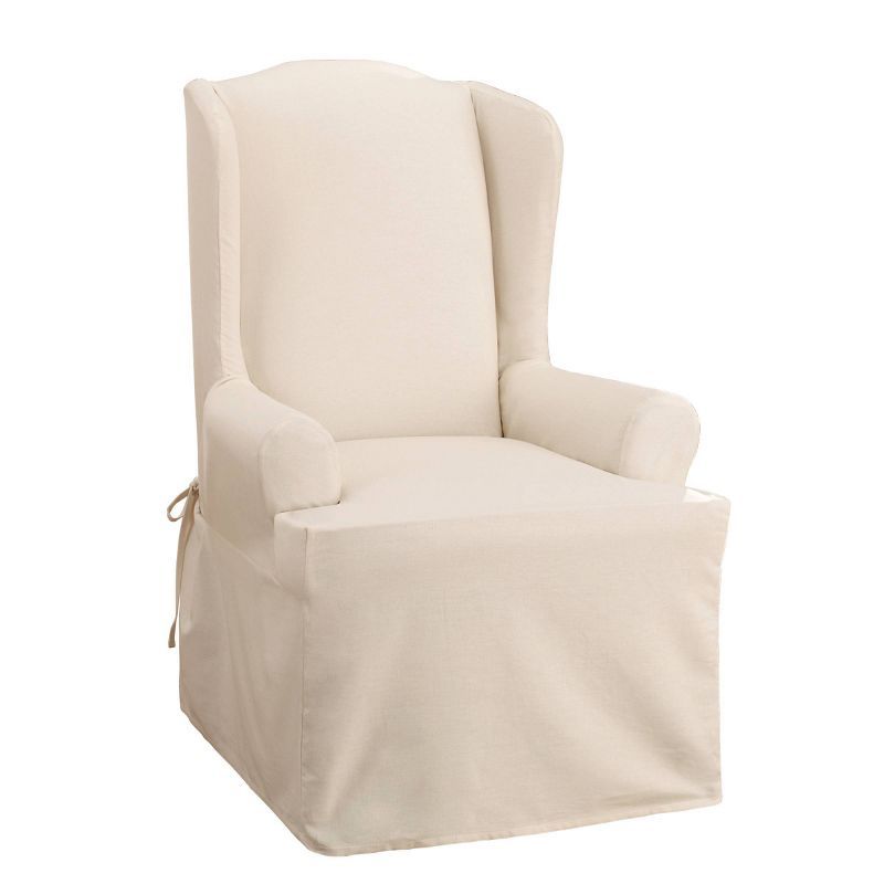 Crisp Natural Cotton Wingback Chair Slipcover with T-Cushion Fit