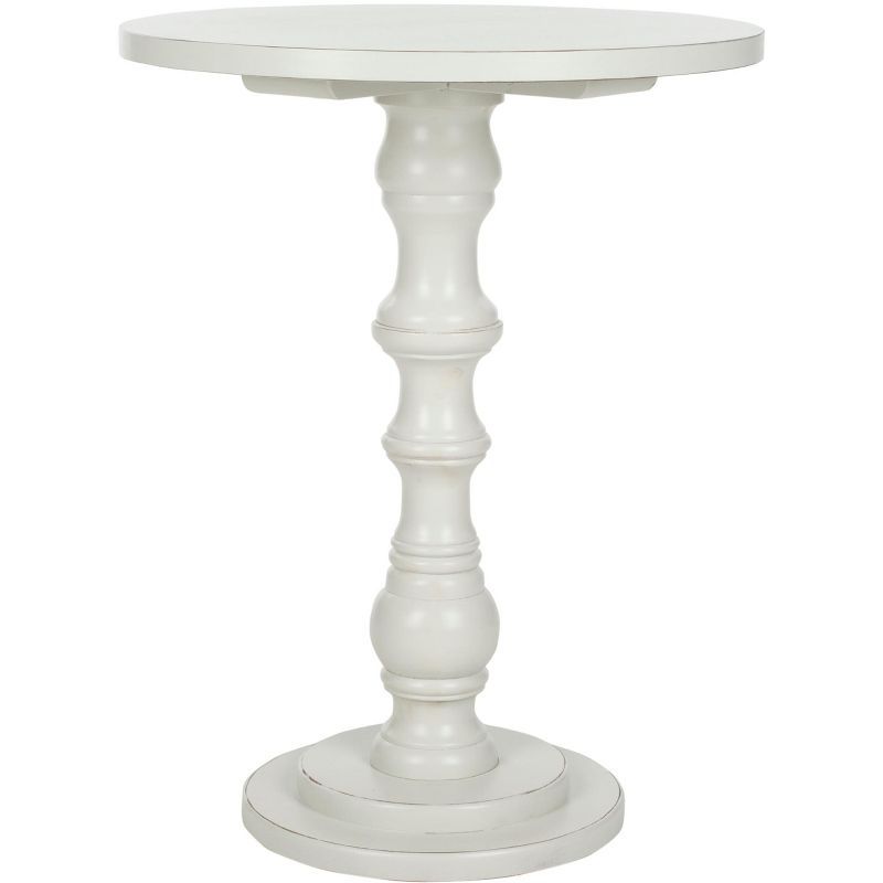 Greta White Wood Round Accent Table