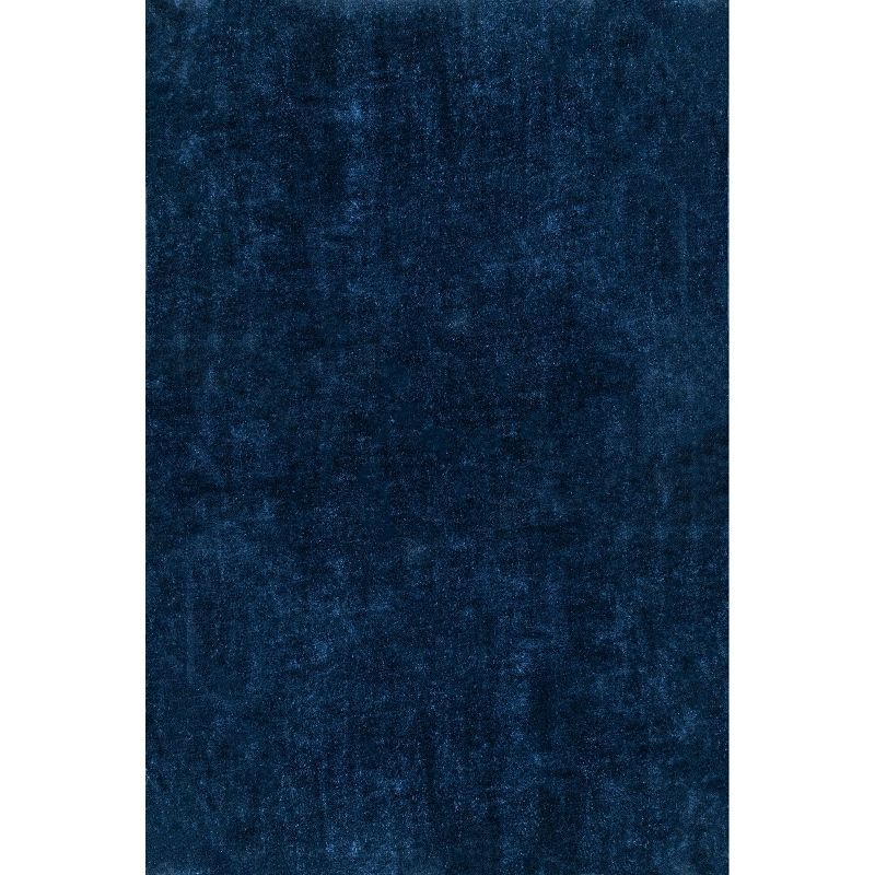 Navy Round Washable Shag Synthetic Area Rug