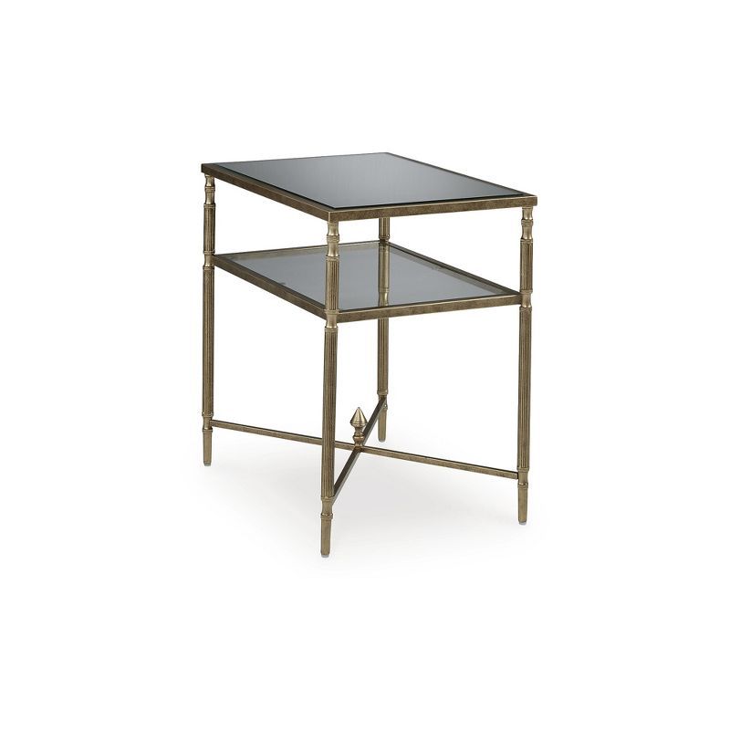 Gold Rectangular Glass and Metal End Table with Mirror Shelf