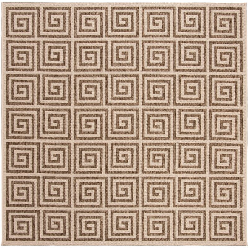 Beige and Cream Square Synthetic Non-Slip Area Rug