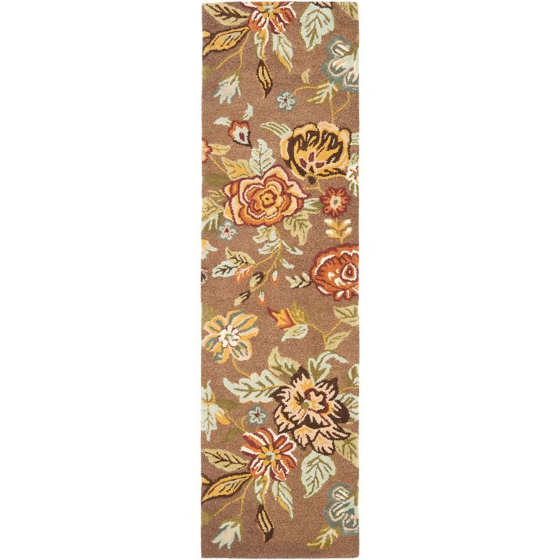 Ivory Floral Handmade Wool Tufted Runner Rug