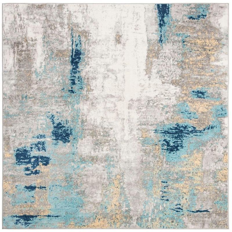 Modern Abstract Grey and Gold 3' Square Synthetic Rug