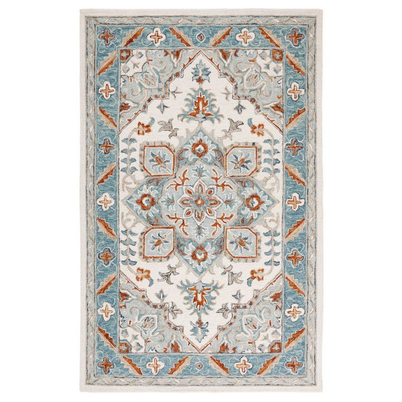 Ivory and Blue Hand-Tufted Wool Rectangular Area Rug