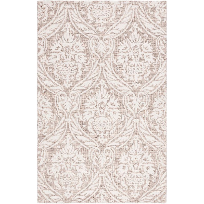 Ivory and Beige Abstract Handmade Wool 4' x 6' Area Rug