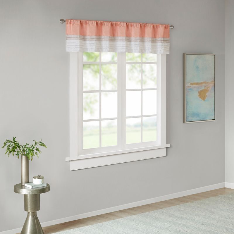 Coral and Ivory Faux Silk Pintuck Window Valance