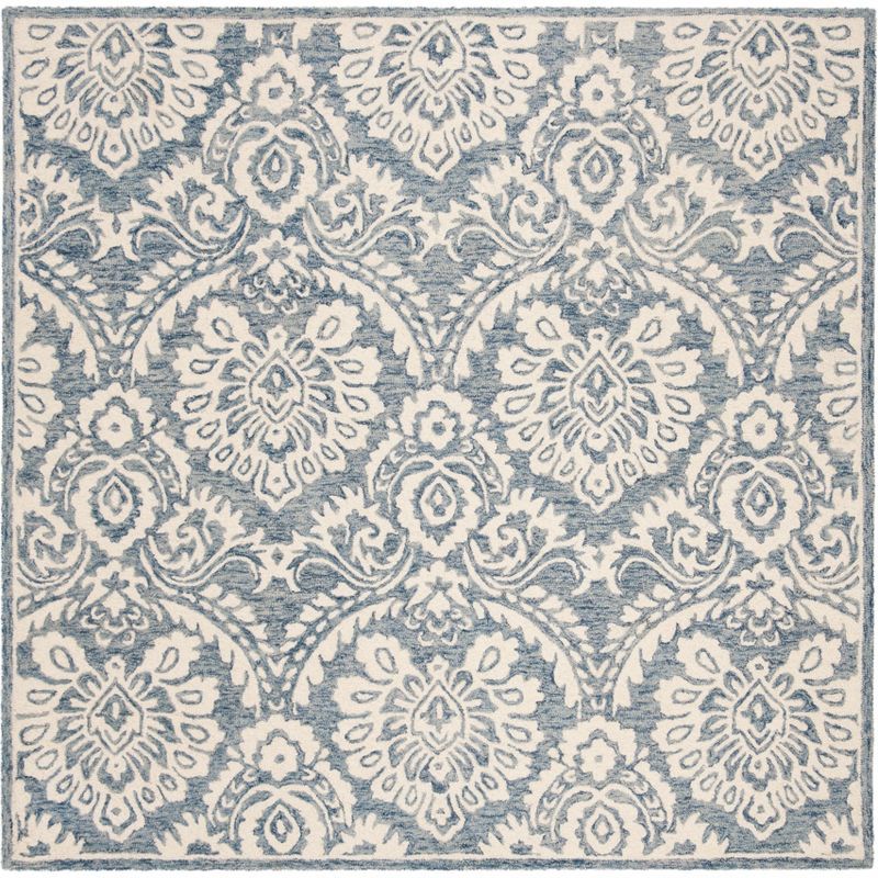 Hand-Tufted Floral Elegance Blue Wool 6' Square Area Rug