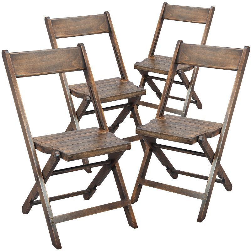 Antique Black Slatted Wood Folding Event Chair, Set of 4