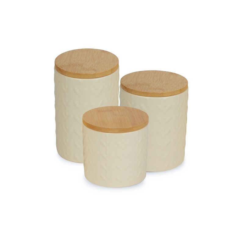 Antique White Ceramic Canister Set with Bamboo Lids, 3-Piece
