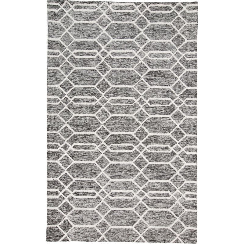 Gray and White Wool Trellis Area Rug