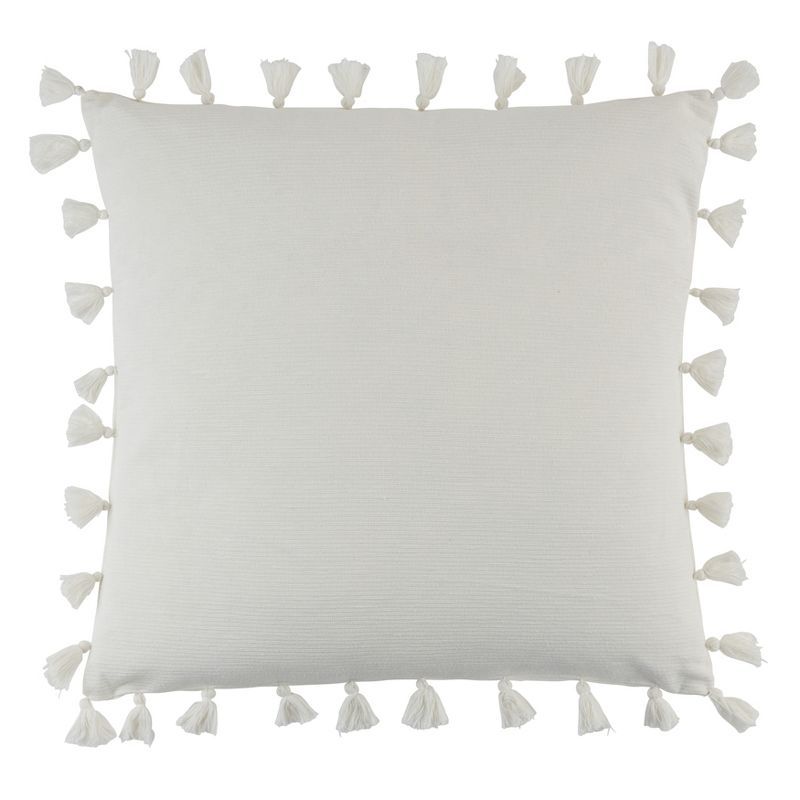 White Cotton Tassel Trim Square Throw Pillow