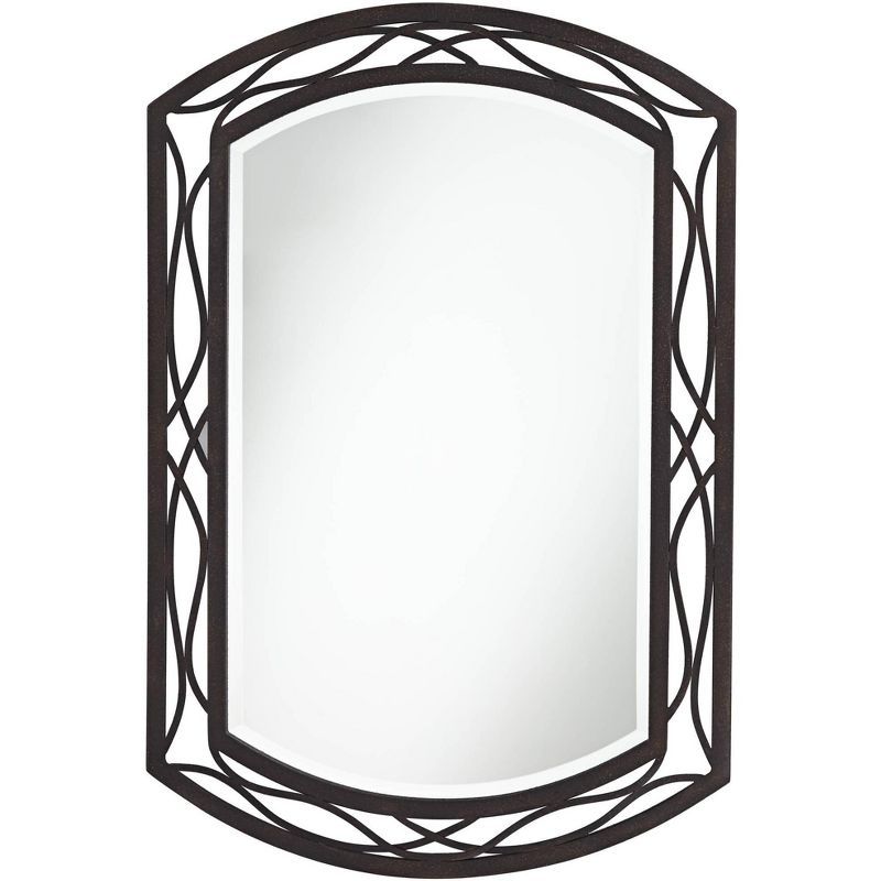 Woven Bronze Rectangular Beveled Wall Mirror with Openwork Metal Frame