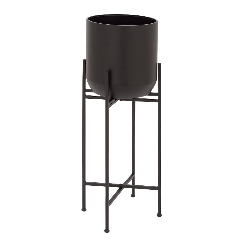 Modern Indoor/Outdoor Tall Black Metal Planter with Stand