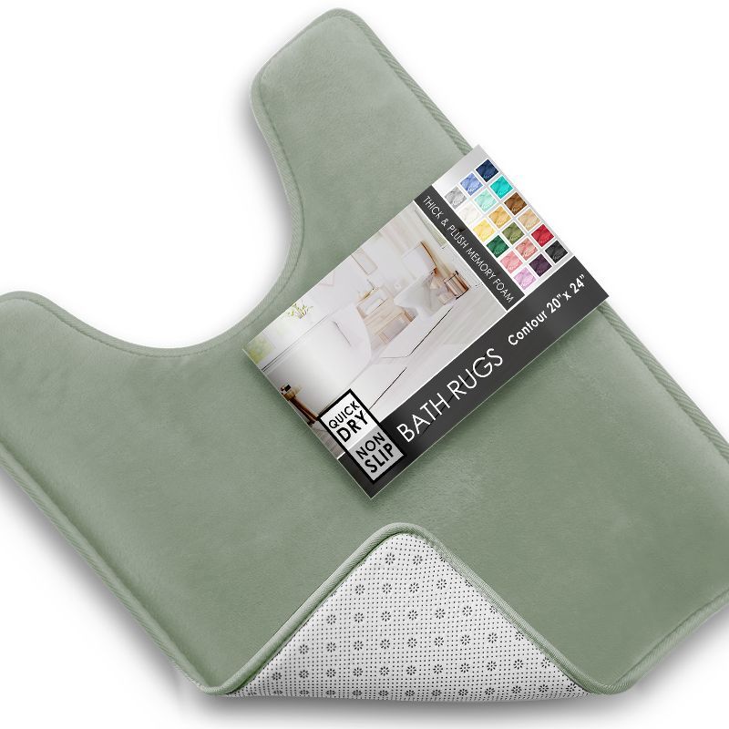 Sage Green Velvet Memory Foam Contour Bath Rug, 20 x 24