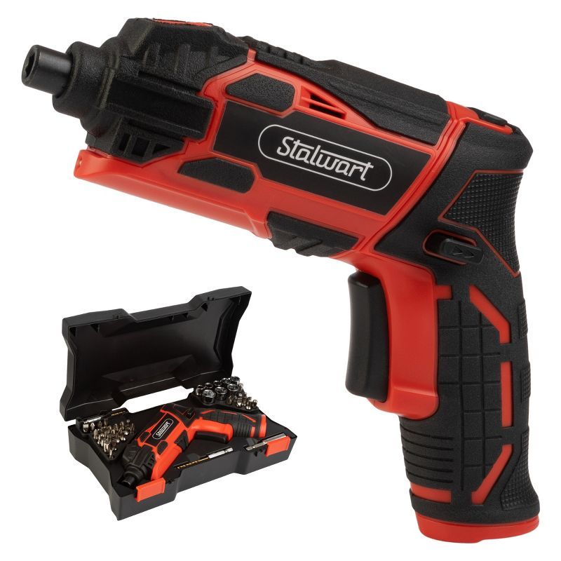 Stalwart Red Cordless Electric Screwdriver Set with Hard Case