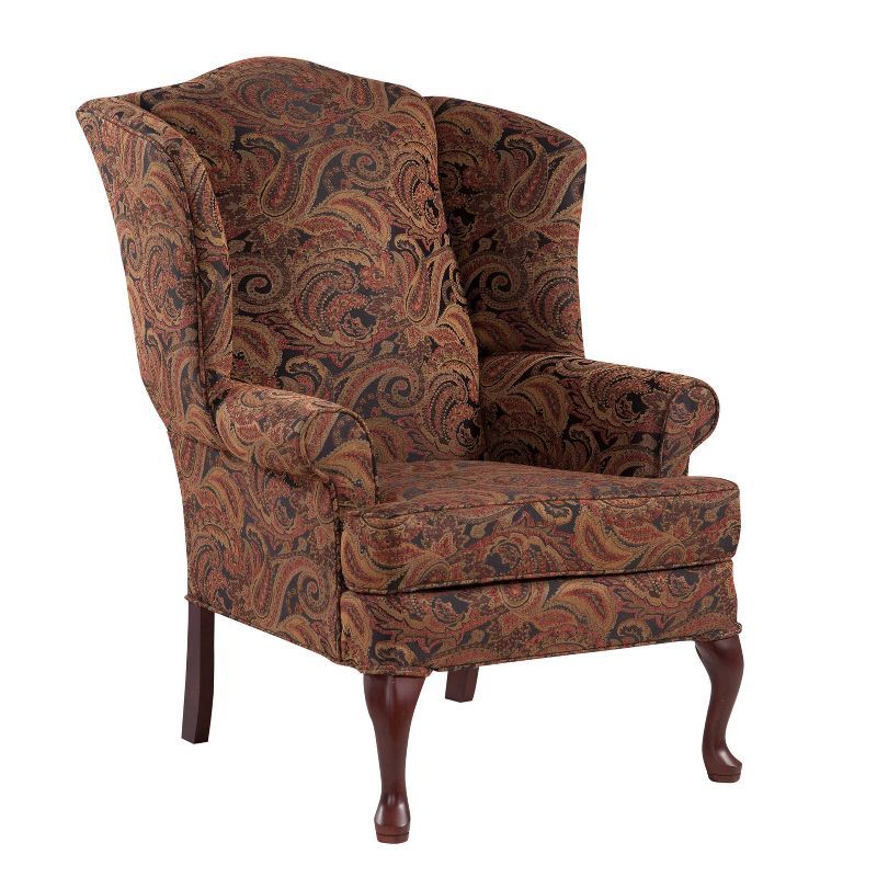 Paisley Cranberry Chenille Wingback Accent Chair with Hardwood Frame