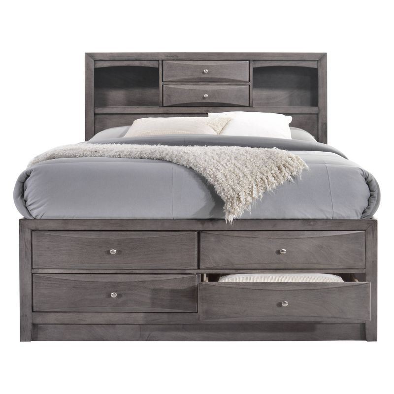 Gray Transitional Queen Bookcase Bed with Ample Storage