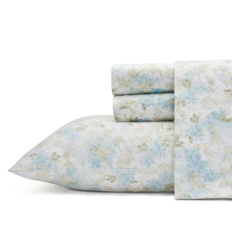 Rena Blue Floral Cotton Sateen Queen Sheet Set