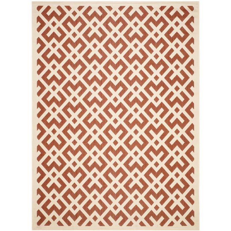 Red and Bone Geometric 9' x 12' Synthetic Area Rug