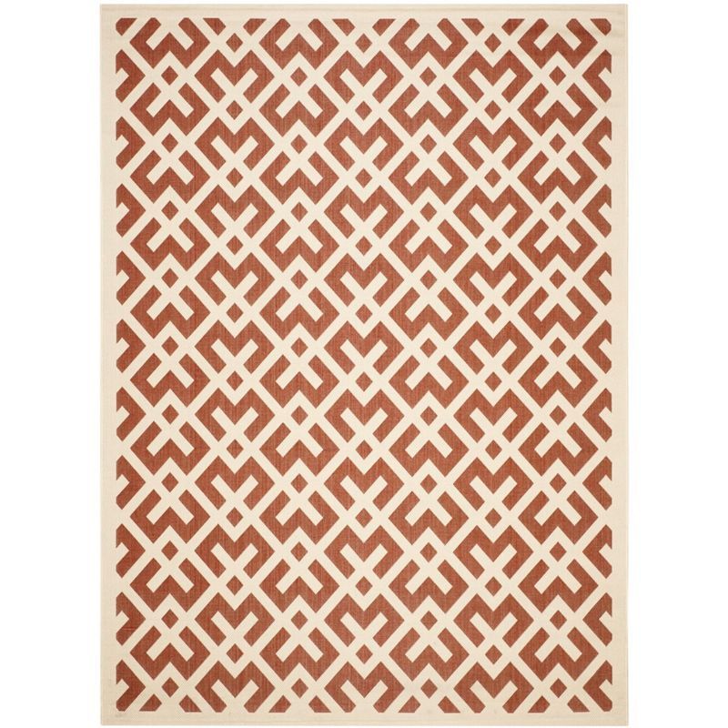 Red and Bone Geometric Outdoor Area Rug