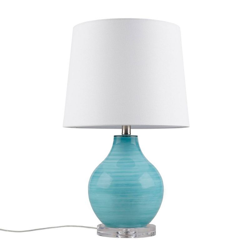 Maelle Blue Aqua Swirl Glass Table Lamp with White Shade