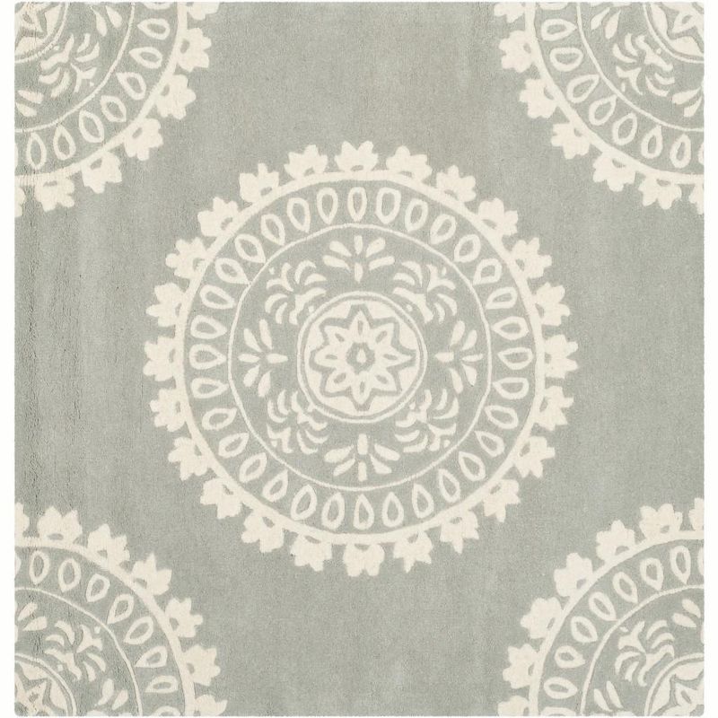 Hand-Tufted Wool Square Grey Ivory Area Rug - 5' x 5'