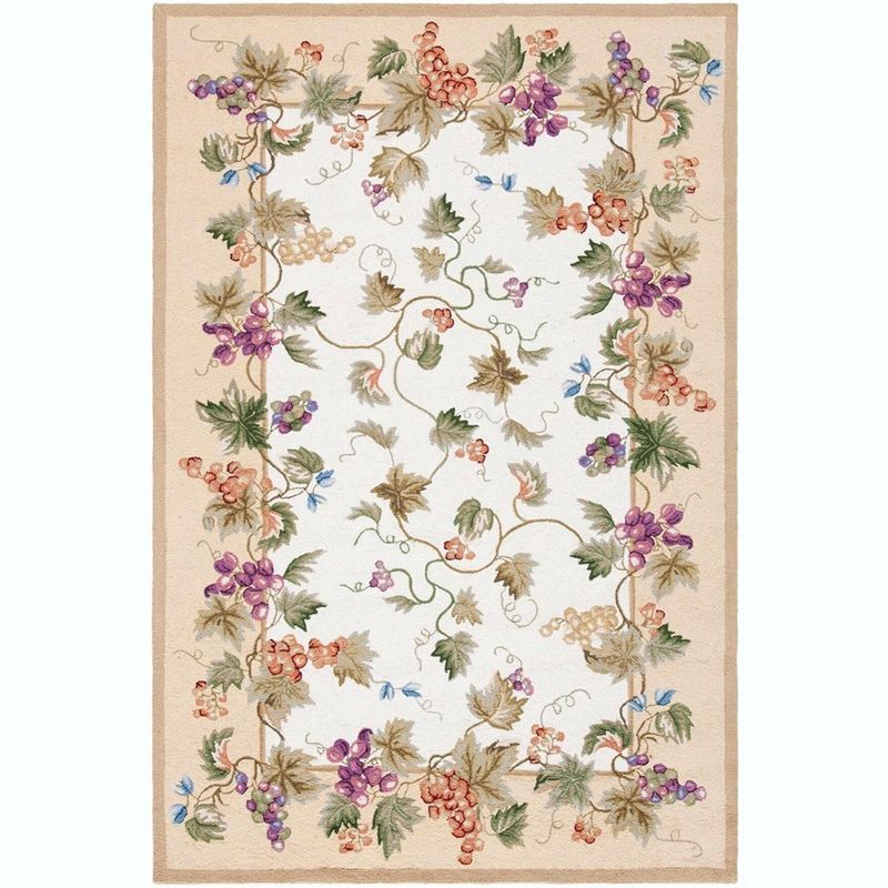 Beige Floral Handmade Wool Rectangular Area Rug