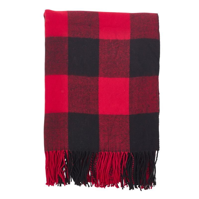 Red and Black Buffalo Plaid Check Tassel Throw Blanket