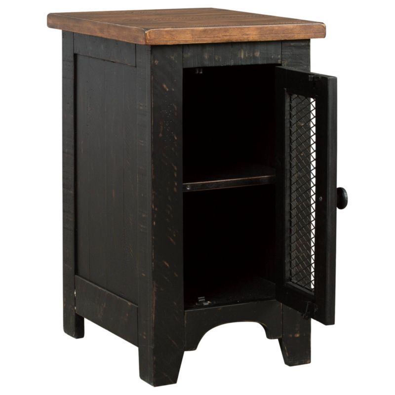 Valebeck Black and Brown Rustic Wood Metal Storage End Table