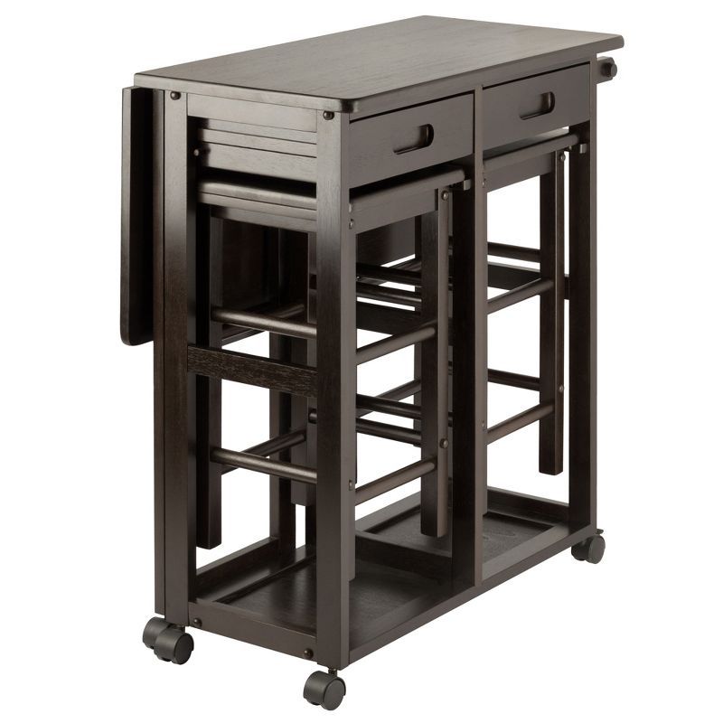 Dark Brown Drop Leaf Kitchen Cart with Storage