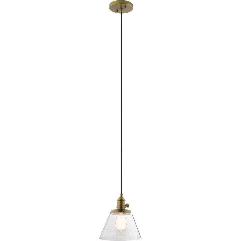 Avery Mini 8'' Brass Vintage Cone Pendant with Clear Glass