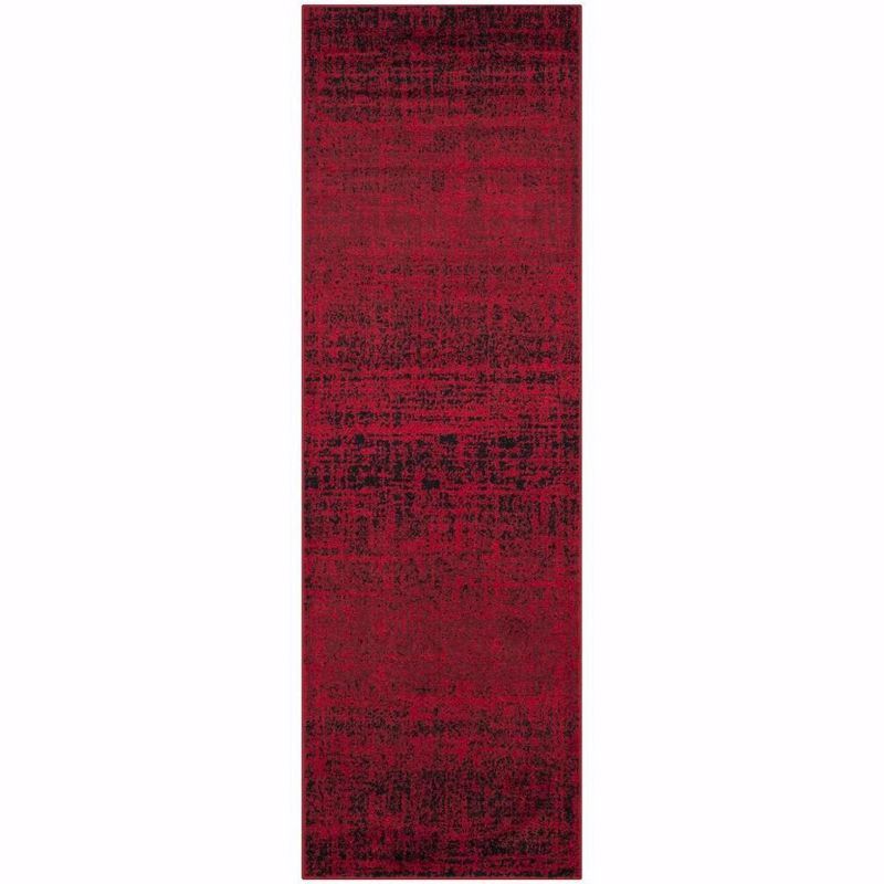 Red and Black Weathered Circle Synthetic Area Rug