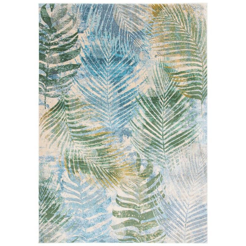 Lillian Blue and Green Floral Synthetic Area Rug