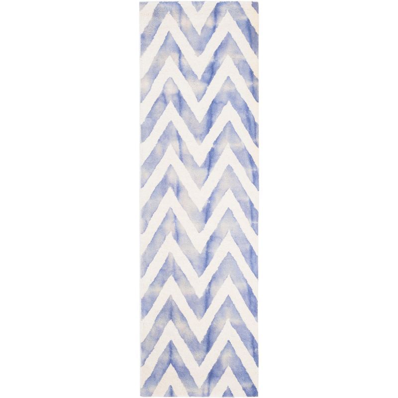 Ivory and Blue Hand-Tufted Wool Runner Rug - 27"x7"