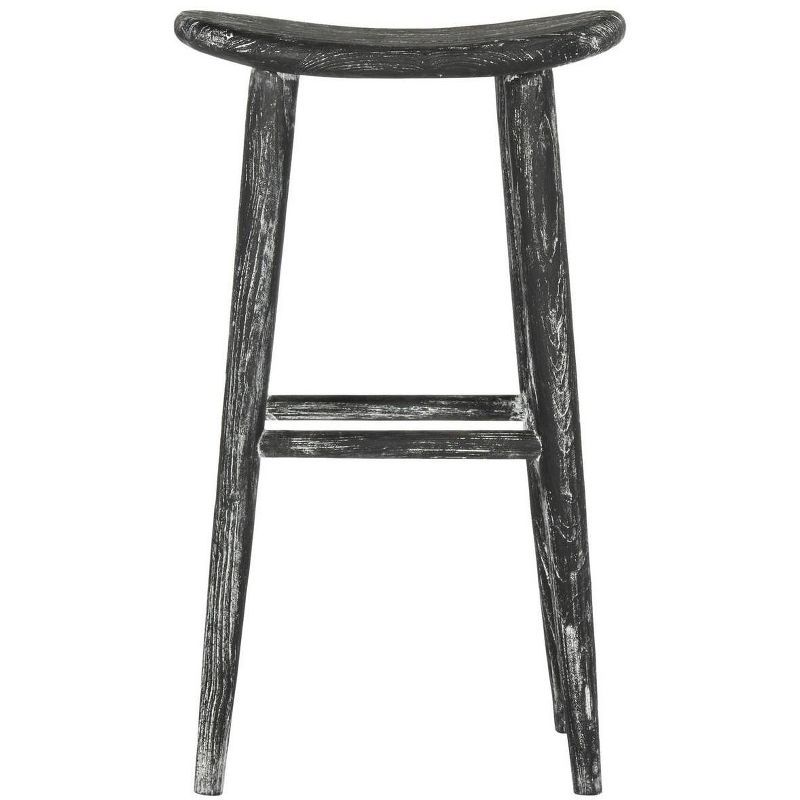 Transitional Black Wood Saddle Bar Stool, 18" W x 31" H