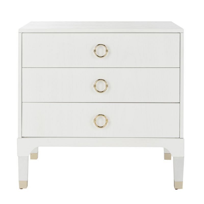 Lorna White and Gold 3-Drawer Nightstand