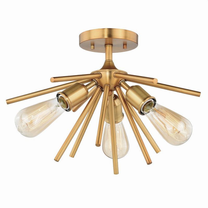 Estelle Natural Brass Mid-Century Modern 17" Semi-Flush Mount Ceiling Light