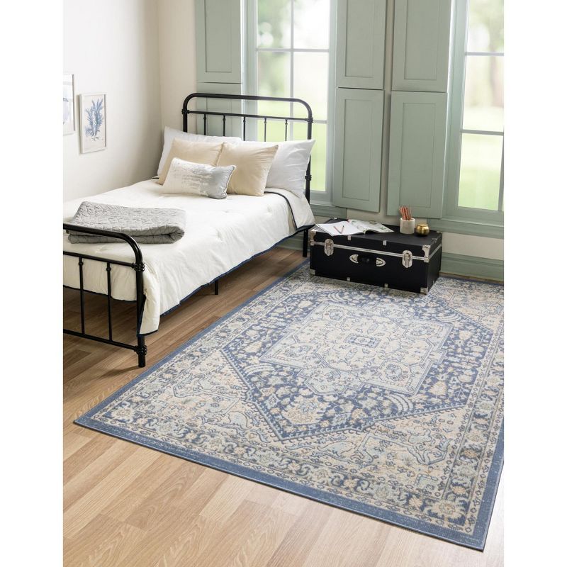 French Blue Medallion Indoor Rectangular Rug 5'x8'
