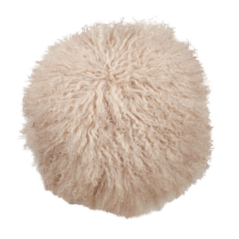 Beige Mongolian Lamb Fur 16'' Wool Throw Pillow