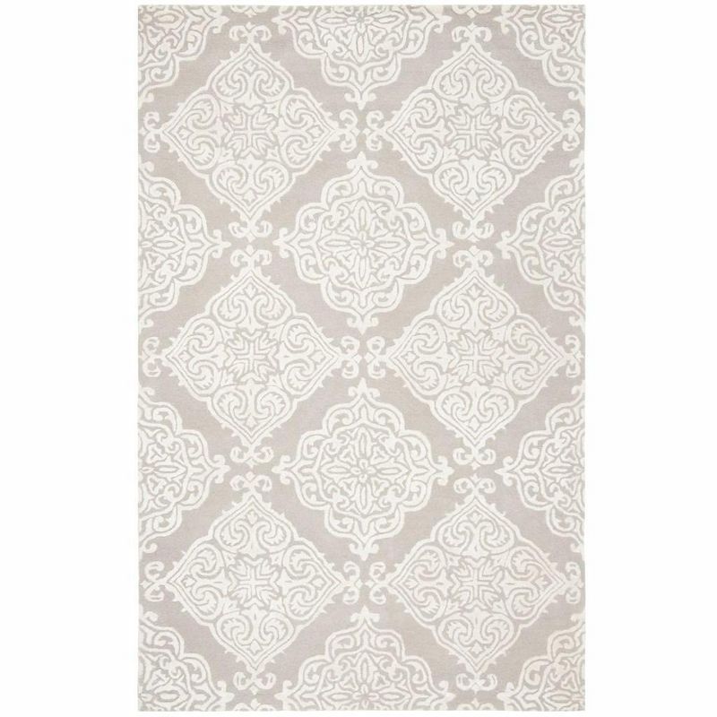 Silver and Ivory Hand-Tufted Wool Rectangular Area Rug