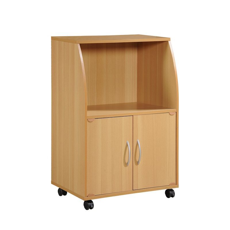 Beech Wood Microwave Cart with Storage and Locking Wheels