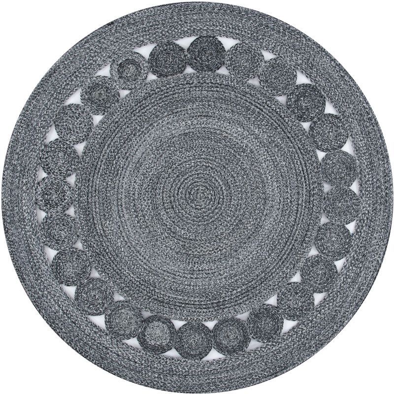 Handmade Round Gray Synthetic Area Rug