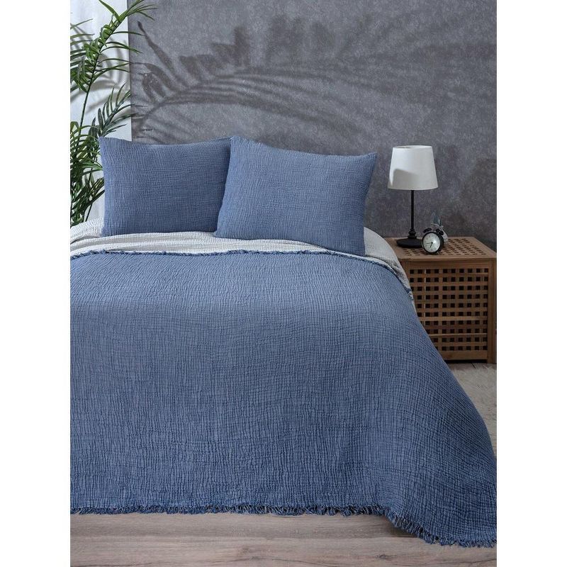 Twin Blue Organic Cotton Reversible Bedspread Set