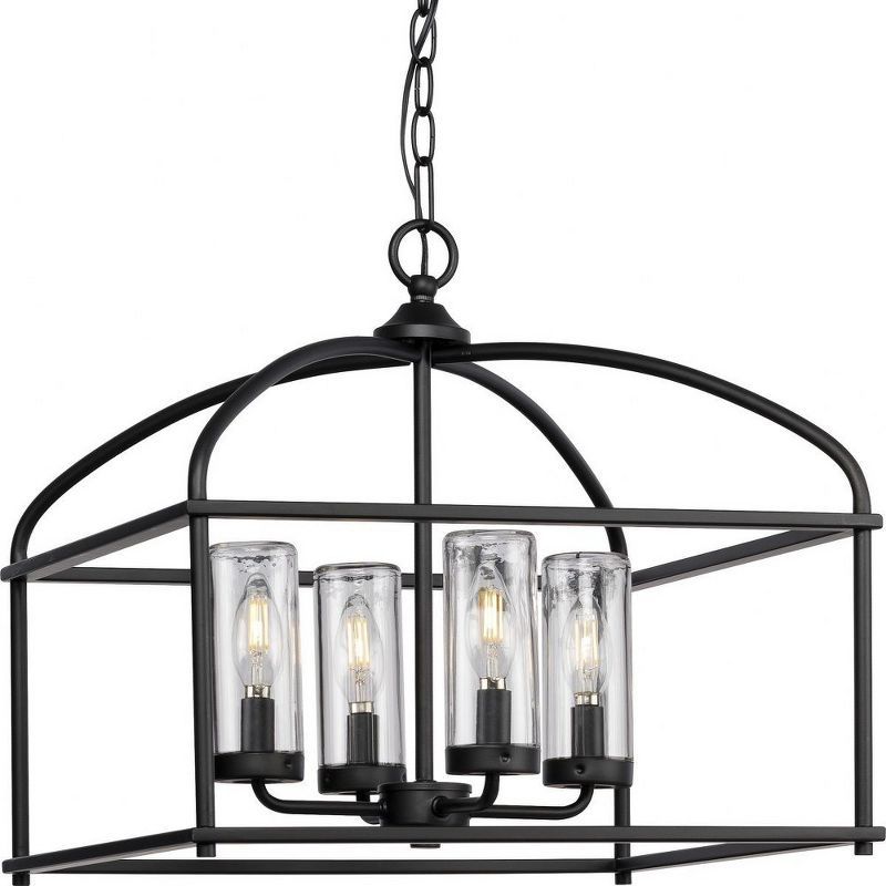 Swansea Matte Black Steel Outdoor Cage Chandelier with Clear Glass Shades