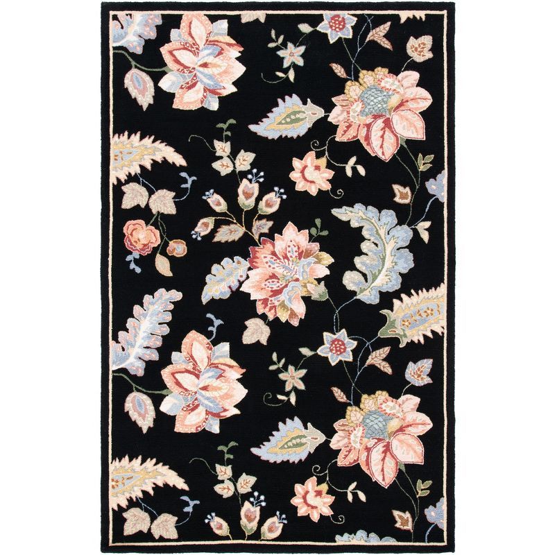 Elegant Chelsea Black Floral Hand-Knotted Wool Area Rug - 5'3" x 8'3"