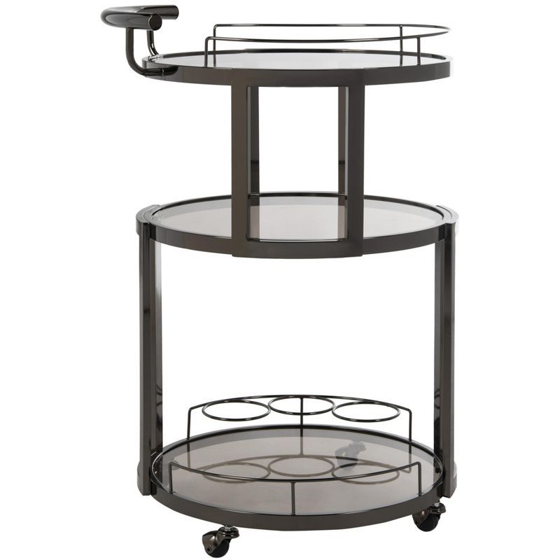 Transitional Silver 3-Tier Round Bar Cart with Wine Rack