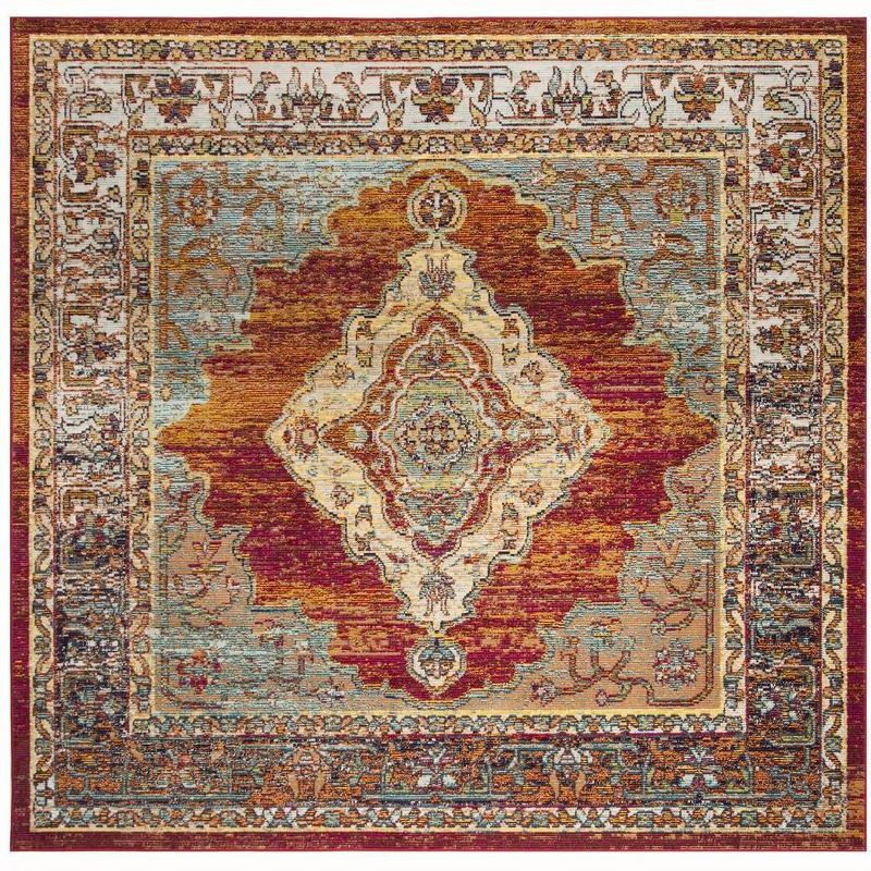 Safavieh 7' Square Orange and Light Blue Oriental Area Rug