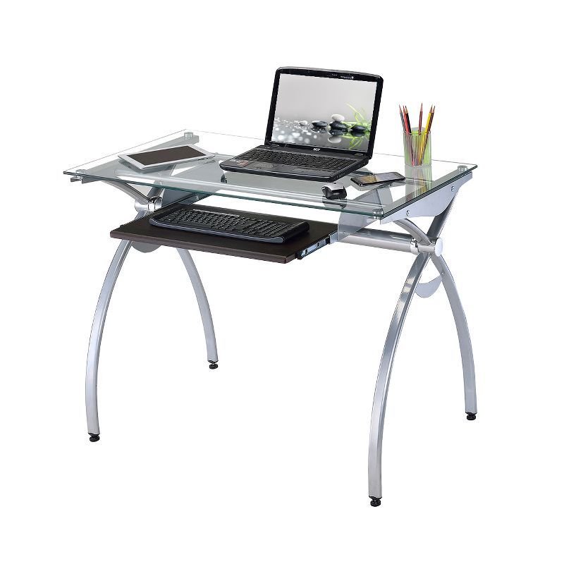 Arcadia Clear Glass Top Writing Desk with Keyboard Tray