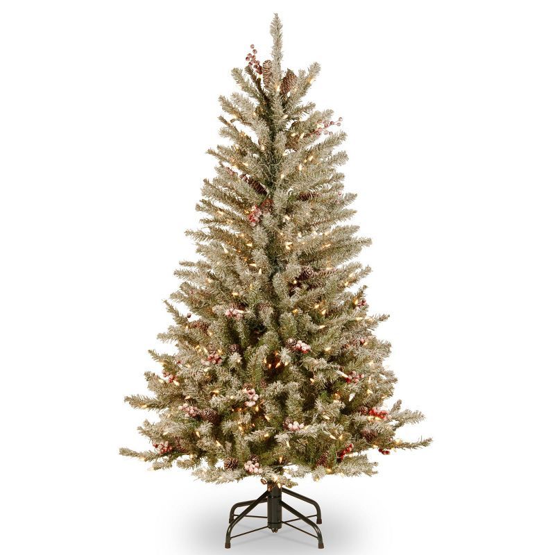 4.5 ft Pre-Lit Dunhill Fir Slim Christmas Tree with Snow and Berries